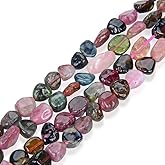 Adabele 15 Inch Natural Multi Colors Tourmaline Gemstone Loose Beads 6mm to 9mm Free Form Oval Tumbled Pebble Gem Stone Spacer for Jewelry Making GZ12-31