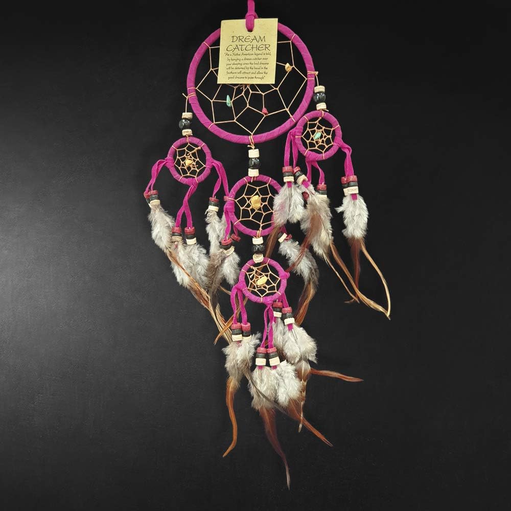 VIE Naturals Dream Catcher, Beaded, 9cm 4 Smaller Rings, Pink, One - Image 3