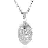 America Football Urn Necklace For Ashes For Men Stainless Steel Rugby Cremation Jewelry Hold Human Ashes Keepsake Neckace Engravable Memorial Of Loved Ones