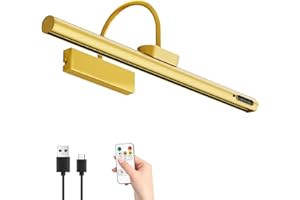 Bridika Picture Light Battery Operated, 19.7in Picture Lights for Wall, 3 Colors & Brightness Dimmable, Rechargeable Art Light for Paintings Photo Dartboard Gallery Bedroom Bathroom Gold