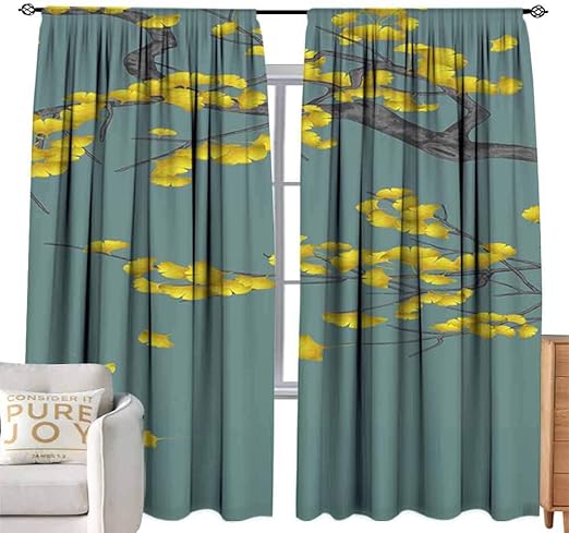 Amazon Com Andrea Sam Eclipse Curtains Beauty Yellow Leaves On A