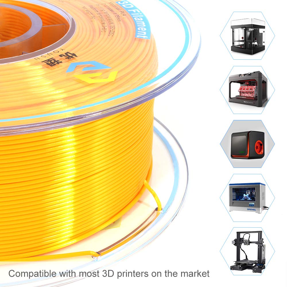 Tangle Free, Pearlescent PLA 3D Filament with Gorgeous Surface by Yousu, Gold, 1.75mm 1kg, Strong bonding and Overhang Performance. Compatible with Most of 3D Printer.