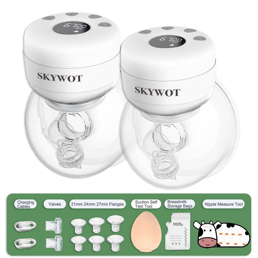 SKYWOT S21 Breast Pump Electrical Hands Free,Portable Electric Breast Pump Hands Free for Breastfeeding,2 Modes & 9 Levels Double Wearable Pumps,21/24/27mm Flanges,2 Pack