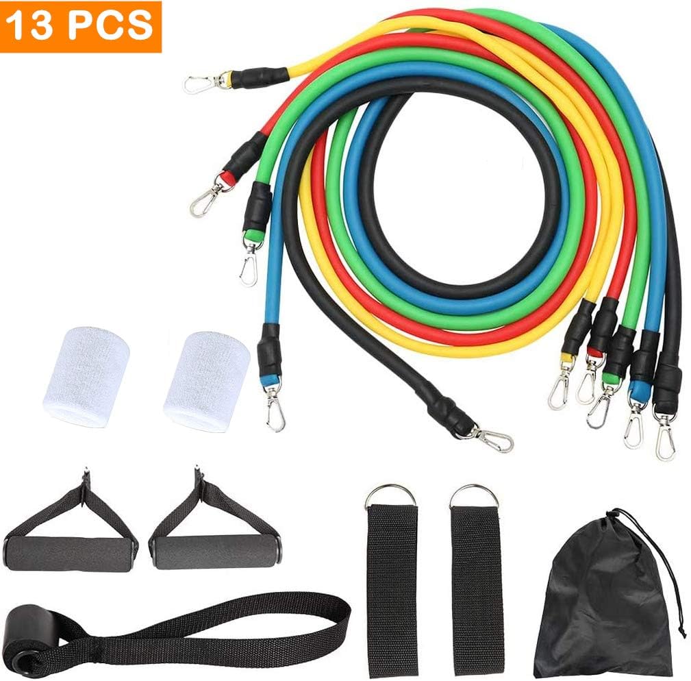Exercise Resistance Bands Set,Fitness Stretch Workout Bands 13PC with Fitness Tubes, Foam Handles, Ankle Straps, Door Anchor for Home Gym Fitness,for Men Women