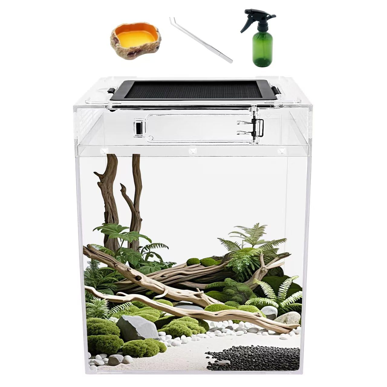 Reptile Growth Tall Terrarium set (PC), 8''*8''*11''with Top Sliding Door Screen Ventilation Reptile Terrariums for Snake, Frog,Insect,Tarantula,Hermit crab，Jumping spider,Iguana,Bearded dragon