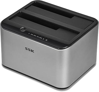 SSK Aluminum USB 3.0 Dual Bay SATA HDD Docking Station Offline Clone Reader
