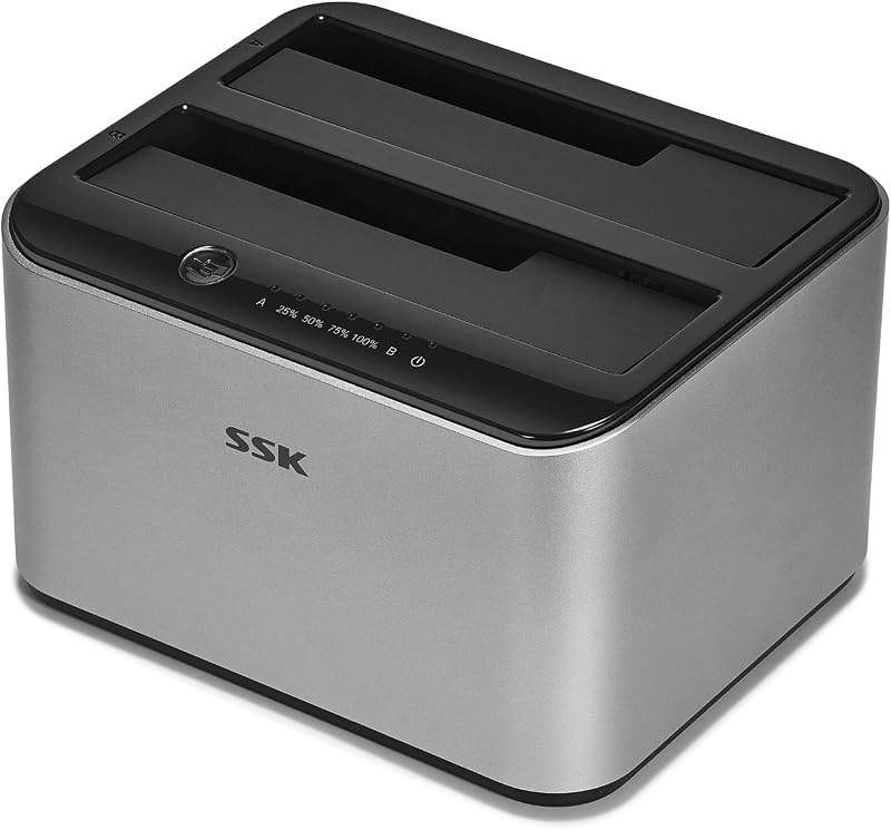 SSK Aluminum USB 3.0 Dual Bay SATA HDD Docking Station Offline Clone Reader