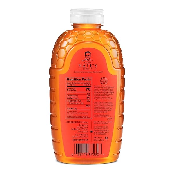 NATE’S CALIFORNIA 100% PURE, RAW & UNFILTERED HONEY – 32 OZ. SQUEEZE BOTTLE – ALL-NATURAL SWEETENER