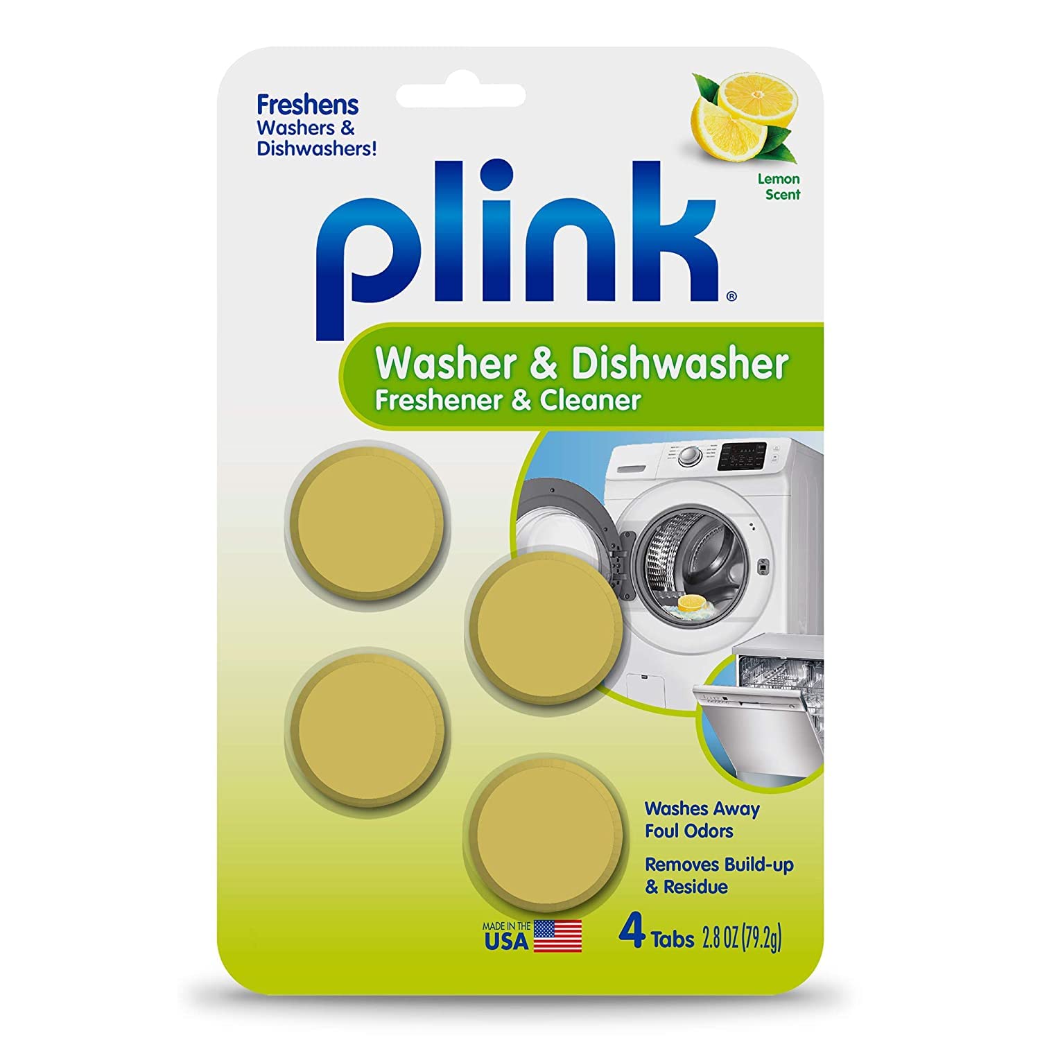 Plink 9024 Summit Brands Washer and Dishwasher Freshener Cleaner, 4 Tabs, Yellow, 1 Count (Pack of 4)