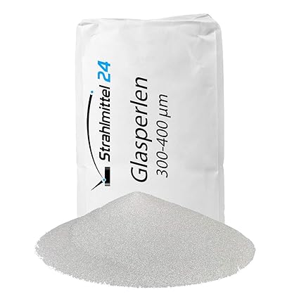 25 KG GLASPERLEN STRAHLMASTER STRAHLMITTEL 300-400 µm STRAHLGUT GLASPERLEN SANDSTRAHLEN MICROGLASPERLEN - KOSTENLOSER VERSAND
