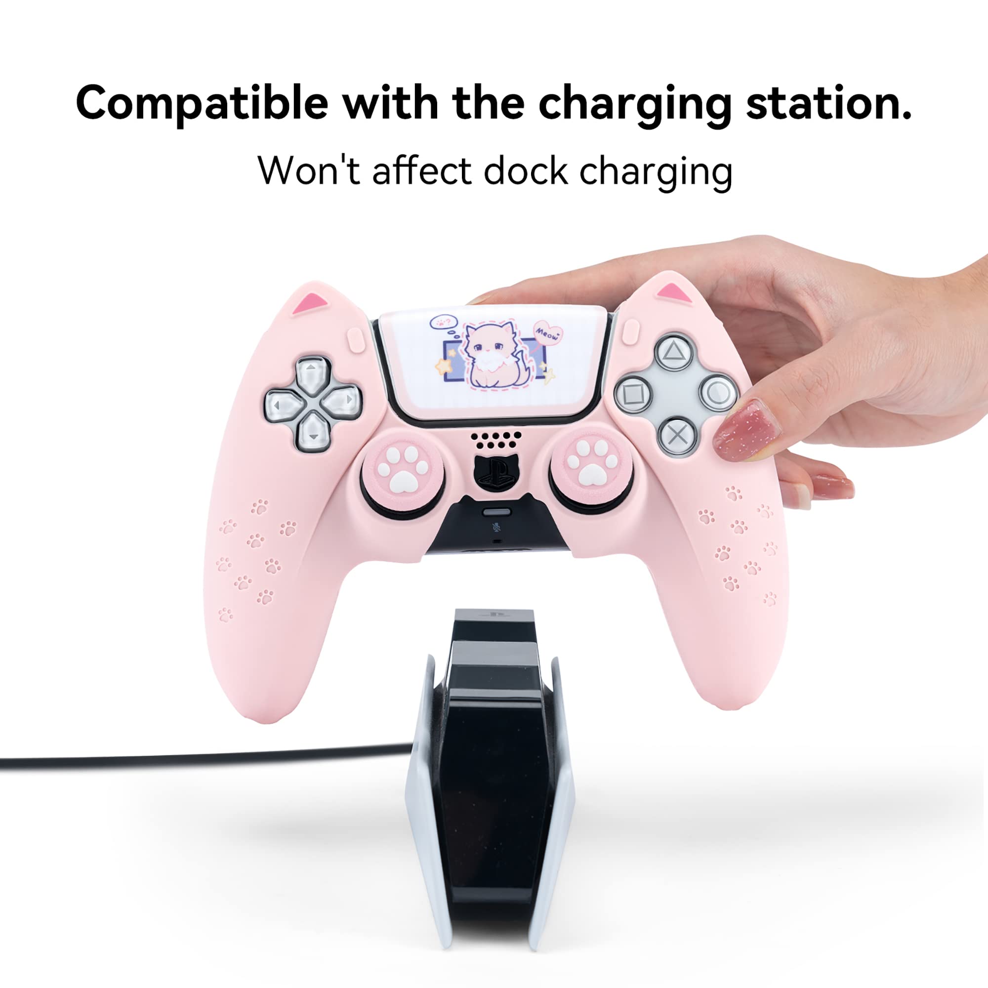GeekShare Cat Paw PS5 Controller Skin Anti-Slip Silicone Skin Protective Cover Case for PlayStation 5 DualSense Wireless Controller (Pink)