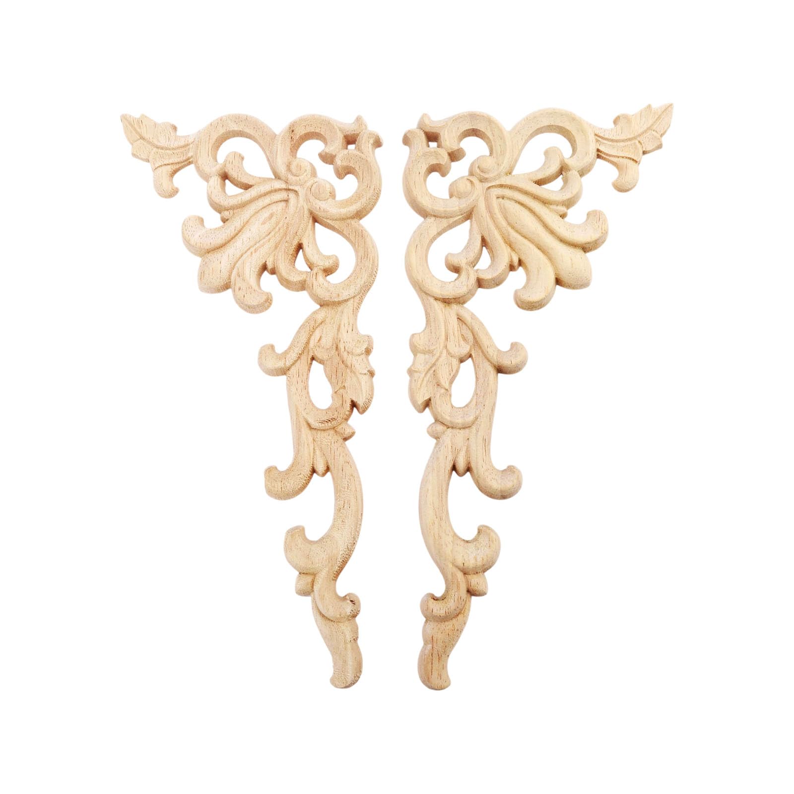 MUXSAM 2pcs Wood Carved Corner Onlay Mouldings Applique Right+Left(each 1pcs) European Style Door Decoration Unpainted