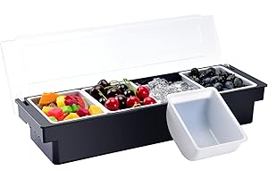 V·RESOURCING Ice Chilled Condiment Caddy,4 Containers(27oz) with Ice Chamber,Ice Cooled Condiment Serving Container with Lid for Salar Bar,Fruit,Veggie,Candy,Snack,Sauce