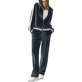 Ekouaer Women's Velvet Velor Tracksuits 2 Piece Lounge Outfits Zip Up Sweatshirt and Sweatpants with Pockets S-3XL