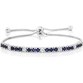 Gem Stone King 925 Sterling Silver Blue Sapphire and White Diamond Tennis Bracelet Jewelry for Women (2.05 Cttw, Gemstone Birthstone, Fully Adjustable Up to 9 Inch)