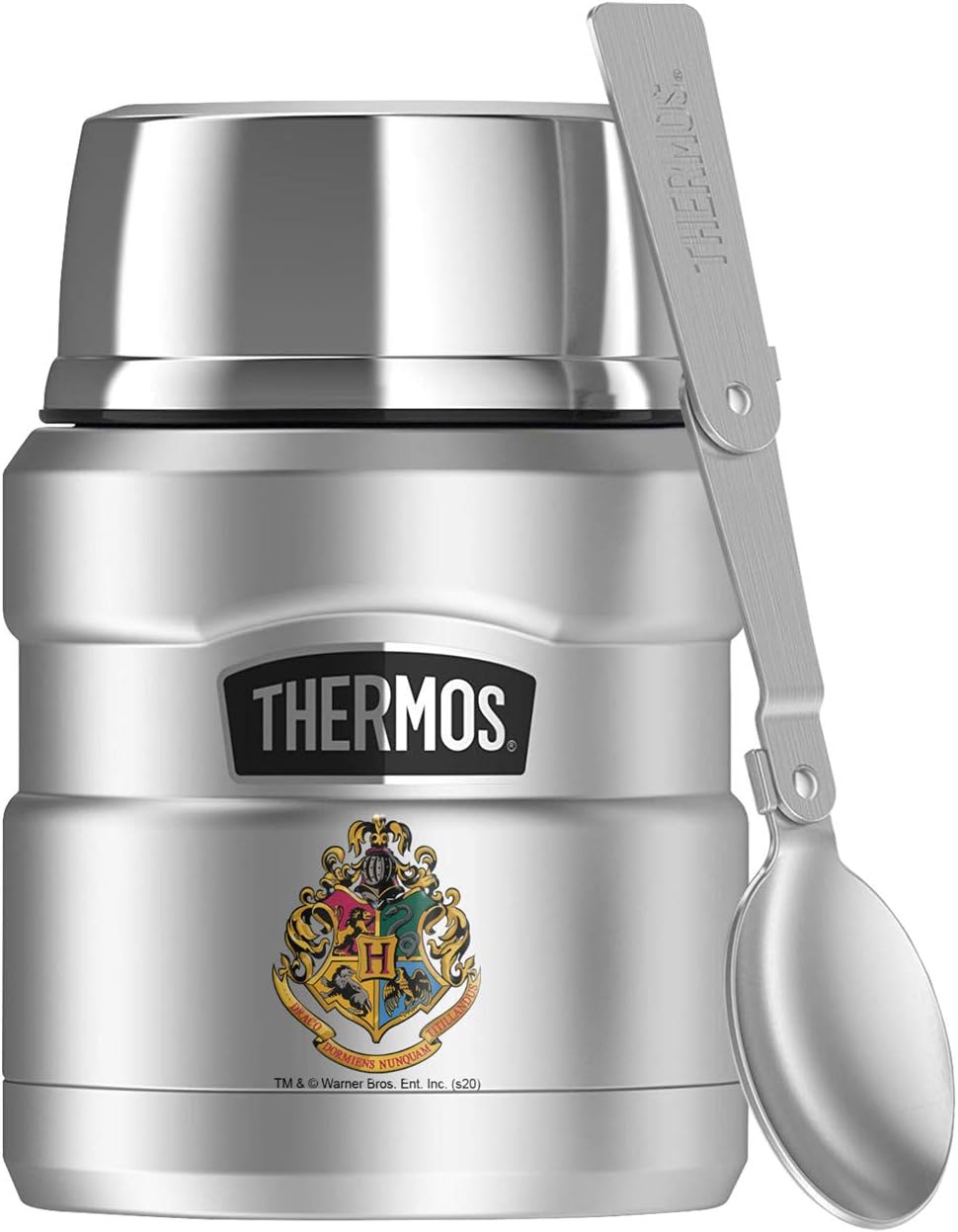 Harry Potter Hogwarts School Crest, THERMOS STAINLESS KING Stainless Steel Food Jar with Folding Spoon, Vacuum insulated & Double Wall, 16oz