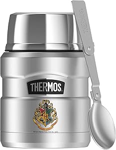 Harry Potter Hogwarts School Crest, THERMOS STAINLESS KING Stainless Steel Food Jar with Folding Spoon, Vacuum insulated & Double Wall, 16oz