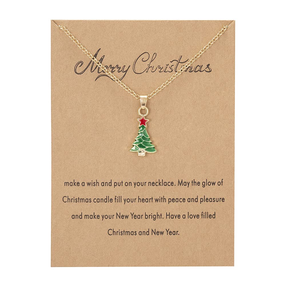 ShiQiao Spl Christmas Tree Necklace for Women Girls Christmas Gifts for Freinds Xmas Tree Pendant Necklace With Greeting Card