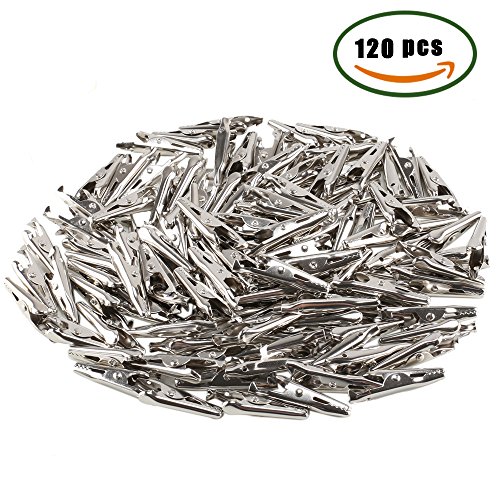 ManYee 120pcs 35 mm Silver Tone Alligator Clips Crocodile Clamps for Battery Test Clip Cable Lead Place Card Holder
