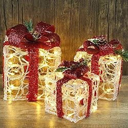 ATDAWN Set of 3 Lighted Gift Boxes Christmas