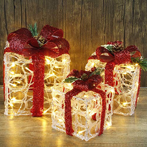 ATDAWN Set of 3 Lighted Gift Boxes Christmas