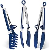 Kitchen Tongs, 9 Inch Tongs for Cooking with Silicone Tips, Food Grade Small Silicone Tongs, Mini Serving Tongs for Nonstick Pans, BBQ, Salad, Set of 3, Blue