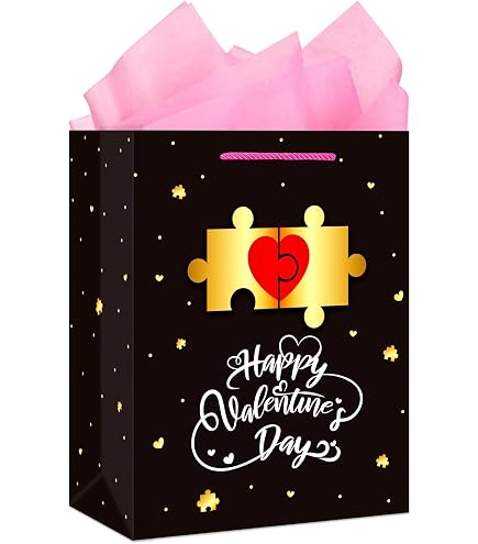 FLYAB Valentine's Day Gift Bag - Large Gift Bag With Tissue Paper Happy Valentine's Day With Handle Romantic Anniversary Wedding Gifts Bags For Her Him Girlfriend Boyfriend Wife Husband Women Men