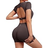 SUUKSESS 2 Piece Workout Sets for Women Open Back Gym Sets Woman Gym Shorts Pilates Crop Tops