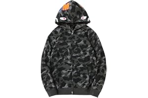 EUDOLAH Hoodie Cotton Shark Camo Fashion Jacket Sweatshirt Zip Up Hip-Hop Outerwear for Men Women