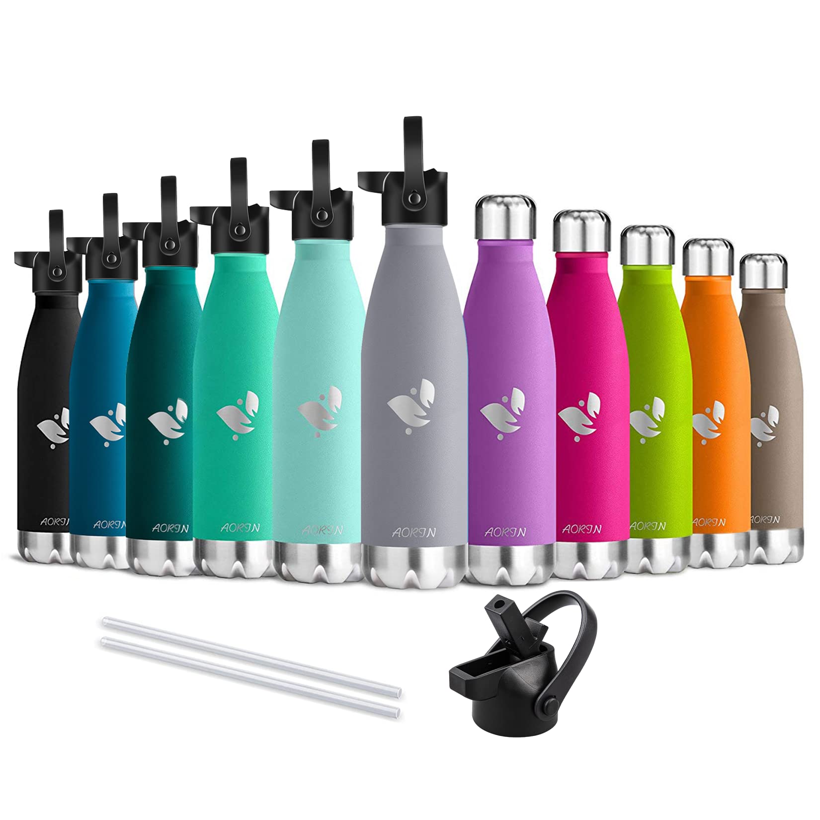 AORIN Vacuum Insulated Stainless Steel Water Bottle - 500ml - 24 hrs Cooling & 12 hrs Keep Warm - BPA Free - metal Water Bottle for Work, Gym, Travel, Sports