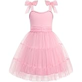 Arshiner Girls Dresses Summer Sleeveless Bow-Tie Straps Formal Fancy Party Birthday Tulle Dress