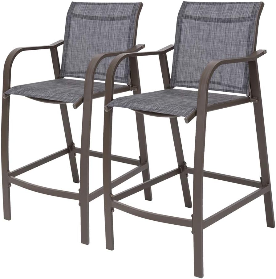 Crestlive Products Counter Height Bar Stools All Weather Patio Furniture with Heavy Duty Aluminum Frame in Antique Brown Finish for Outdoor Indoor, 2 PCS Set, 27.5'' Seat Height (Dark Gray)