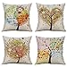 MIULEE Pack of 4 Trees Series Colorful Pillow Covers Decorative Linen Square Throw Pillow Covers Soild Cushion Cases Flower Pattern Home Decor for Sofa Bedroom Car 18x18 Inch