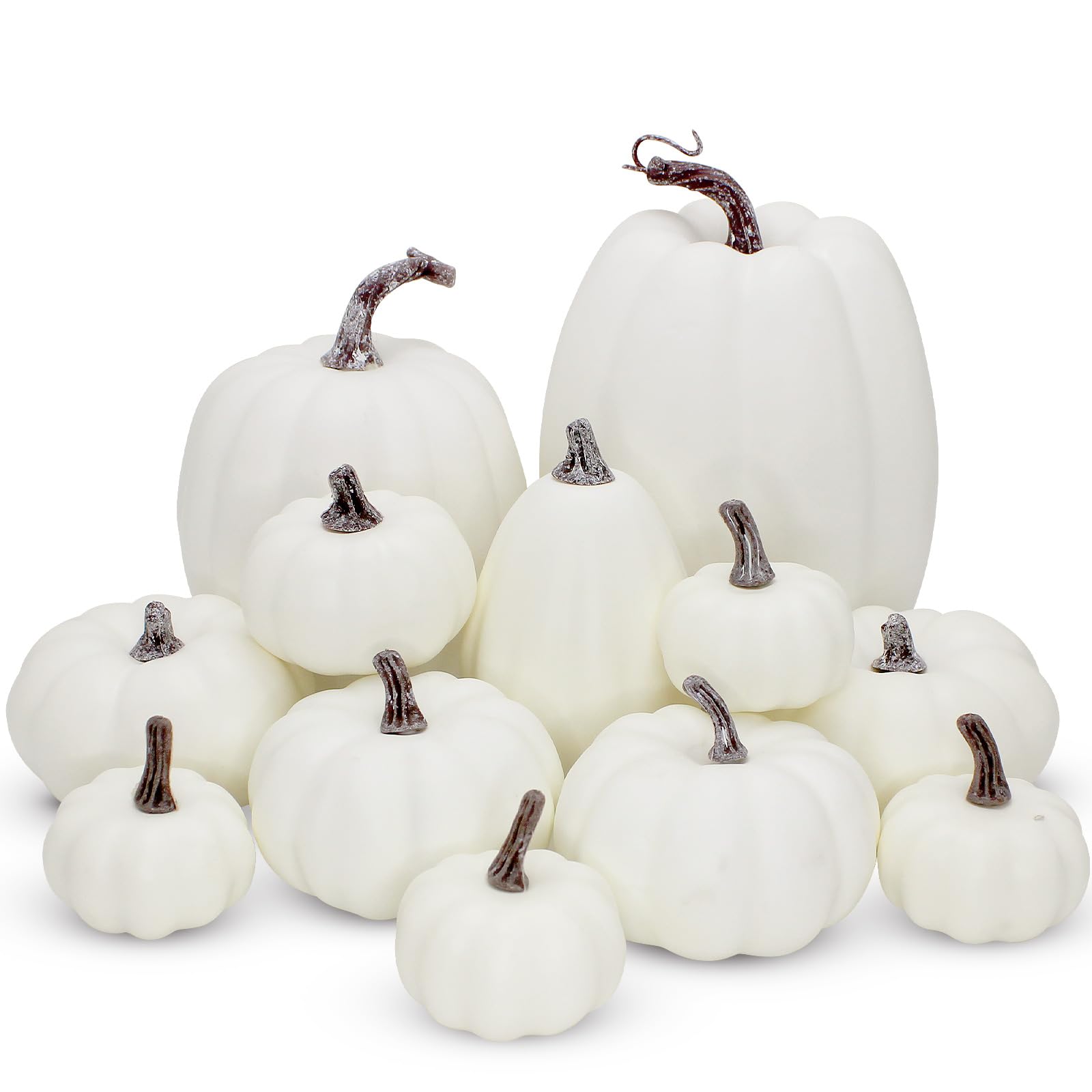 Photo 1 of 12 PCS Artificial White Pumpkins, Assorted Sizes Artificial Pumpkins Fall Autumn Decor Fake Faux Rustic Harvest Farmhouse for Halloween Thanksgiving Fall Autumn Season Decorations