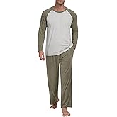 MLXSJ Men's Pajamas Set Sleepwear Pjs Lightweight Long Sleeve Pjs Soft Comfy Sleep Sets with Pockets