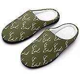 Deer Antlers Men's Cotton Slippers Cozy Memory Foam House Shoes Slip on for Indoor Outdoor
