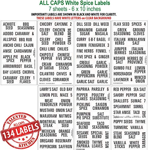 Talented-Kitchen-134-White-All-Caps-Spice-Label-Set-134-Spice-Names-Numbers-White-Letters-on-Clear-Sticker-Water-Resistant-for-Spice-Jars-Organization-Spice-Rack-System-134-ALL-CAPS-SPICE-LABELS
