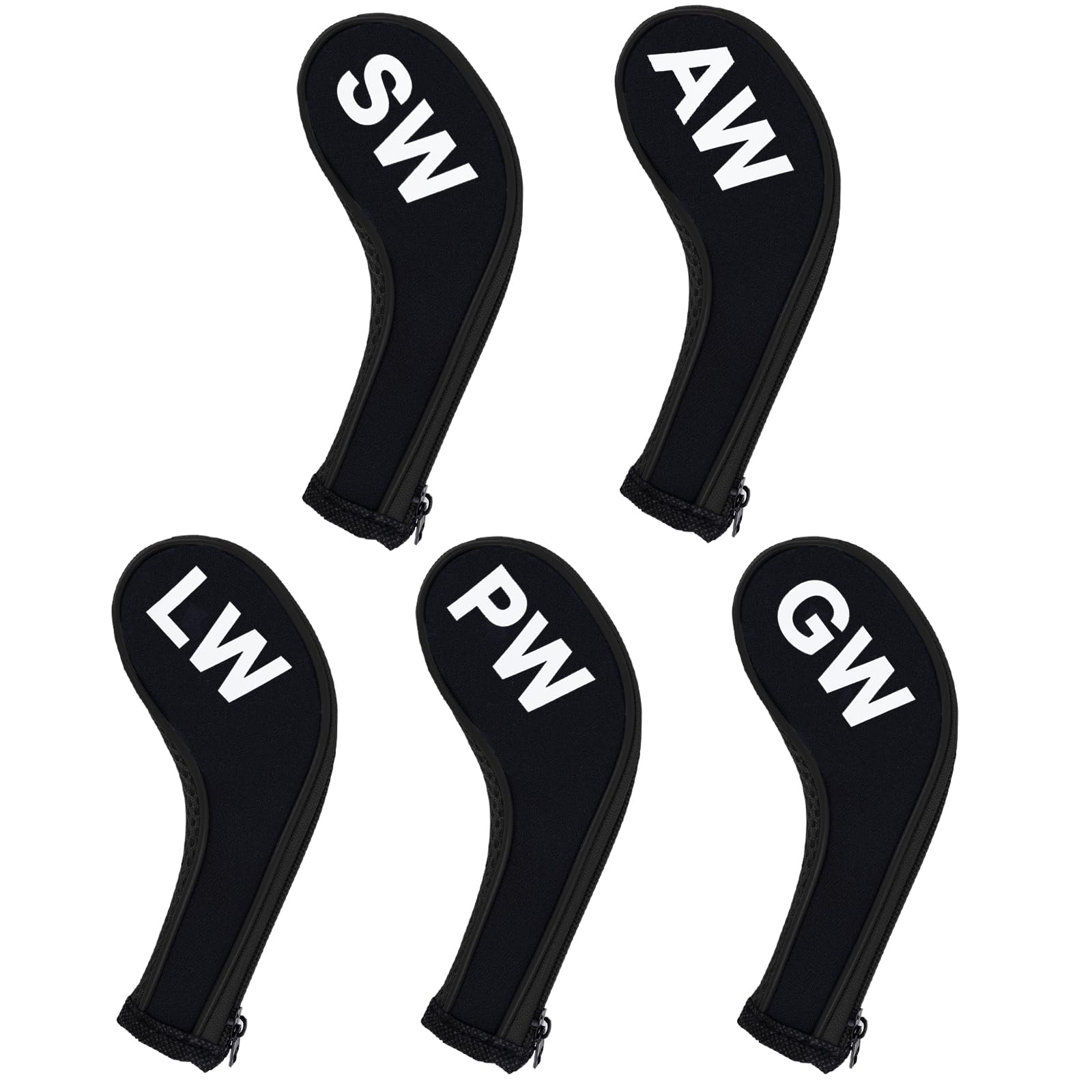 Andux 5Pack Golf Wedge Irons Club Head Covers NO. on both Sides Long Neck with Zipper MT/S18 （Black/black）