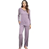 WiWi Bamboo Viscose Pajamas Sets for Women Lace Trim Long Sleeve Sleepwear Lounge Sets Plus Size Pjs with pockets S-4X