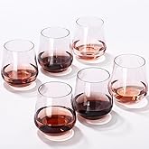JOVGANK Venus Stemless Wine Glasses Set of 6 - Hand Blown Amber Stemless Wine Glass - 17 oz, [Lead-Free Crystal Glass] Large Short Glass Tumblers, Valentine's Day and New Year Gifts