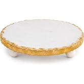 Mud Pie Marble Trivet, 1 1/4" x 8 1/2" dia, Gold | Round Marble Trivet For Hot Dishes Kitchen Counters Dining Tables And Decor