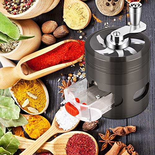Hand Cranked Herb Grinder, 4 Piece 2.5" Large Capacity Spice Grinder