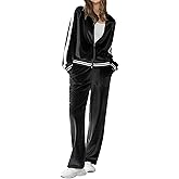 Ekouaer Women's Velvet Velor Tracksuits 2 Piece Lounge Outfits Zip Up Sweatshirt and Sweatpants with Pockets S-3XL