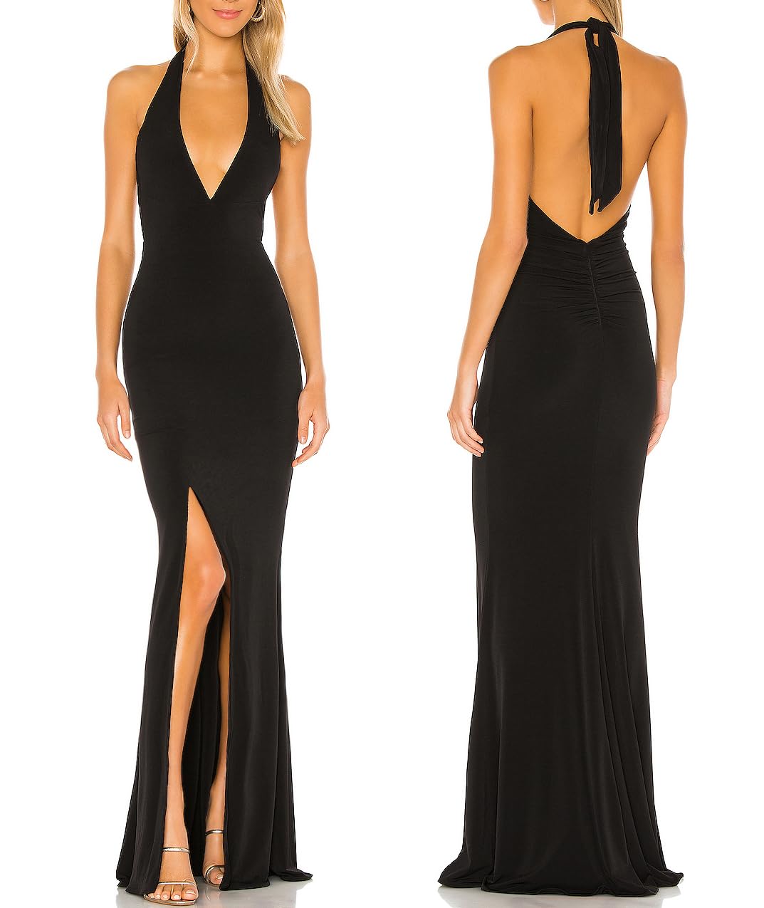 Photo 1 of Aigeman Women's Sexy Deep V-Neck Halter Evening Gown High Split Backless Maxi Dress Bodycon Formal Dress 408(Small,Black)