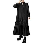 ellazhu Women's Dress Lapel Long Sleeve Solid Plus Size Maxi Hem Side Pockets GZ722