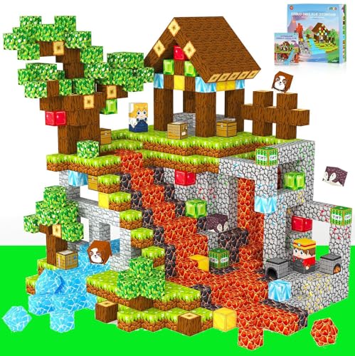 Moonmen 100PCS Magnetic Blocks Magnetic Tiles for Kids, Joyful Pet Paradise Building Blocks Set - Wooden House Playset STEM Montessori Sensory Toys Creative Games for 3+Year Old Kids Age 3+ Years Old