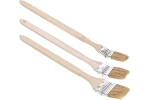 WOONEKY 3Pcs Bent Paint Brush Set with Wood Handle, Mixed Bristle Oil Paint Brushes for Wall Painting and