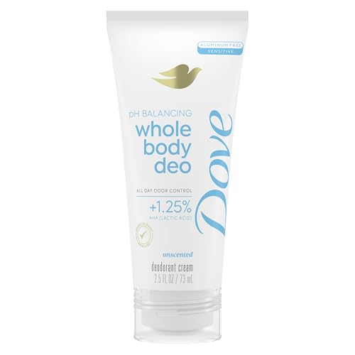 DOVE WHOLE BODY DEODORANT ALUMINUM FREE PH BALANCING CREAM DEODORANT UNSCENTED FOR 72H ODOR CONTROL 2.5 OZ
