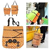 Shopping Bag Oenbopo Large Lightweight Shopping Trolley Foldable Wheel Folding Luggage Bag Cart Tote (Orange)