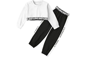 Betusline Girls 2 Piece Outfits Girls Cropped Sweatsuit Pants Outfit Clothes Set, 4T-14 Years